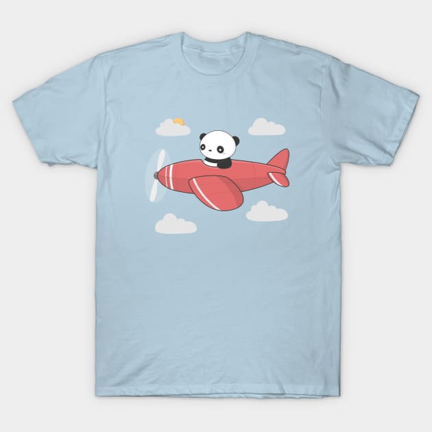 Kawaii Cute Panda Flying T-Shirt by wordsberry